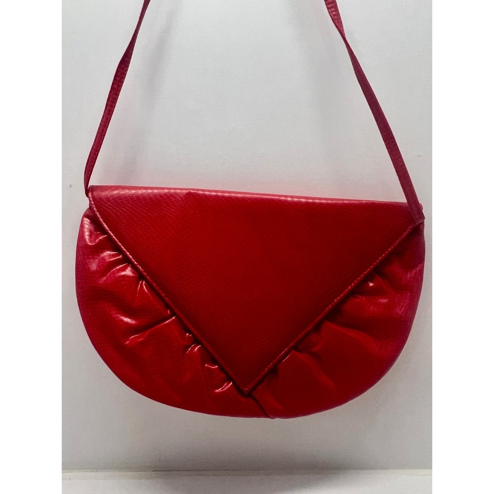 Vintage 80's Faux Leather Cherry Red Valentine’s Shoulder Bag w/ Button Closure